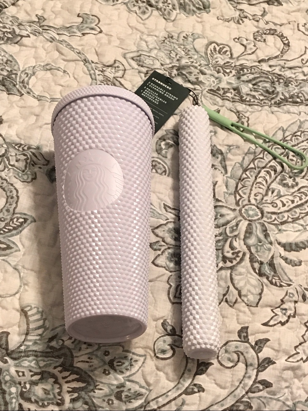 Starbucks Textured Studded Tumbler in Light Lavender with Green Strap